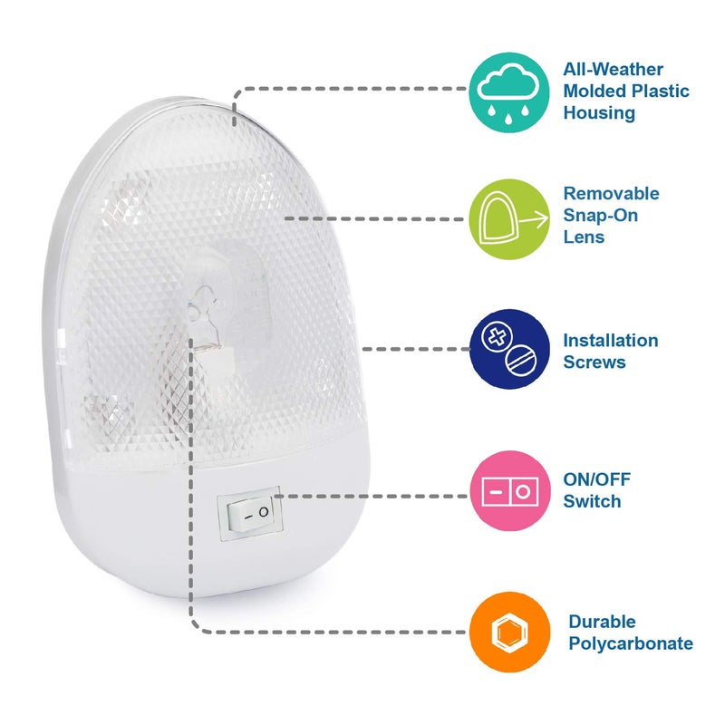 Lumitronics RV 12V Oval Single Dome Optics Light, Interior Lighting for Camper Trailer - On/Off Switch - Clear Removable Lens (White) - Image 3